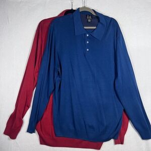 BUNDLE 2 Jos A Bank Signature Collection 100% Silk Long Sleeve Polo Shirts XXL